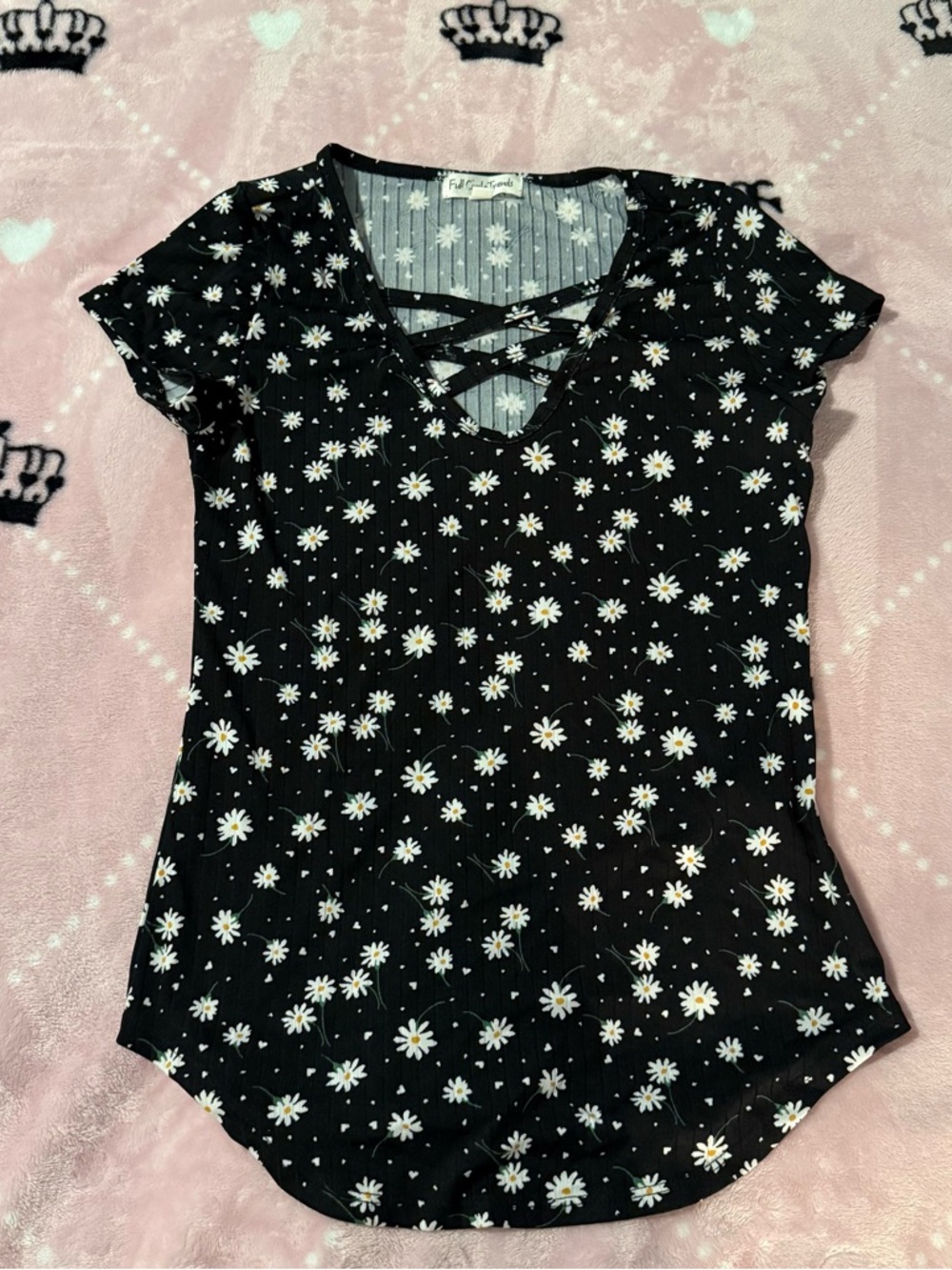 Full Circle Threads Black Daisy Crisscross V-Neck Top